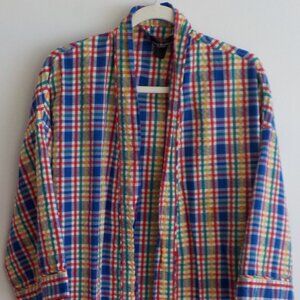 Bill Blass Robe Vintage Men Seersucker Multicolor Plaid Wrap one size (601)
